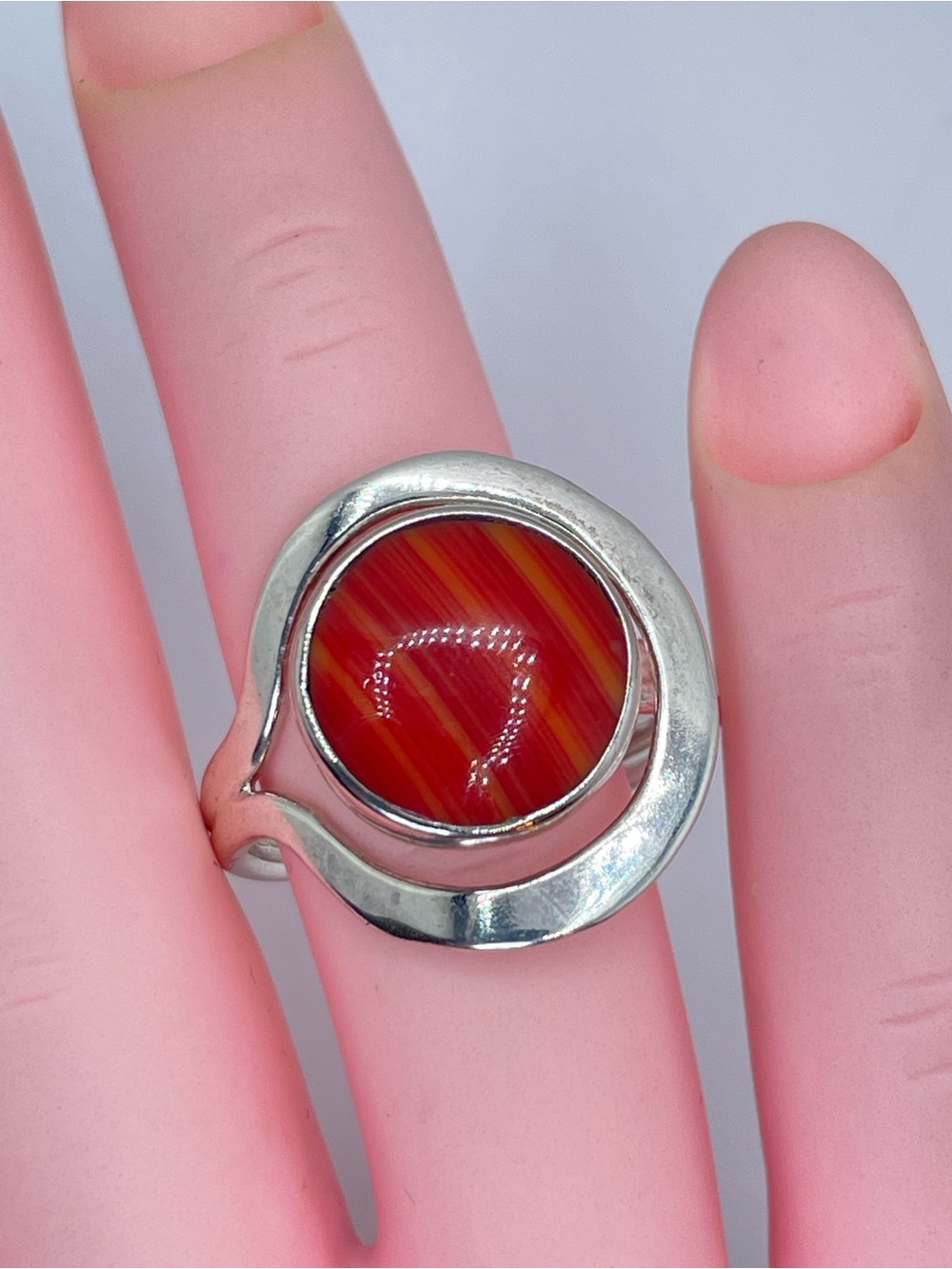 Vintage Mexico Silver Overlay Red Jasper Style Boho Ring Sz 9 Southwestern